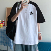 短袖 体恤上衣服 纯棉港风ins潮牌百搭宽松潮流拼色半袖 t恤男士 夏季