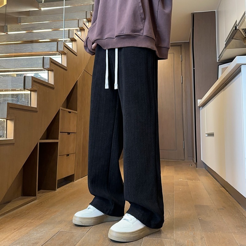 雪尼尔麦穗纹卫裤子男款秋冬重磅加绒加厚宽松直筒阔腿休闲长裤潮