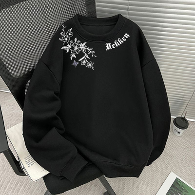 颖膝美式复古圆领卫衣男款秋冬季