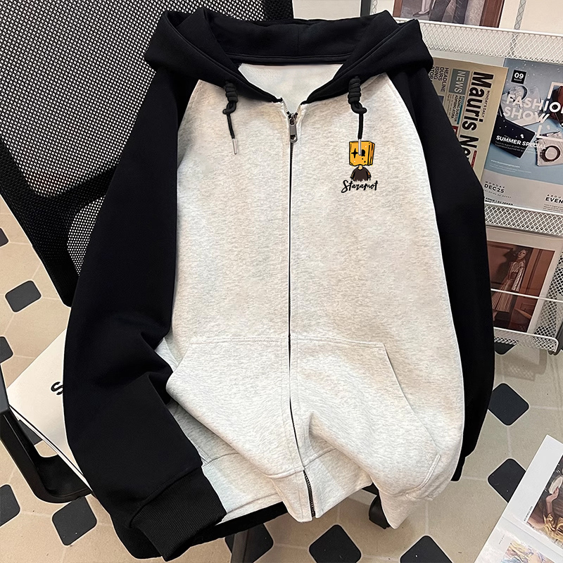 颖膝美式插肩袖开衫卫衣男春秋季