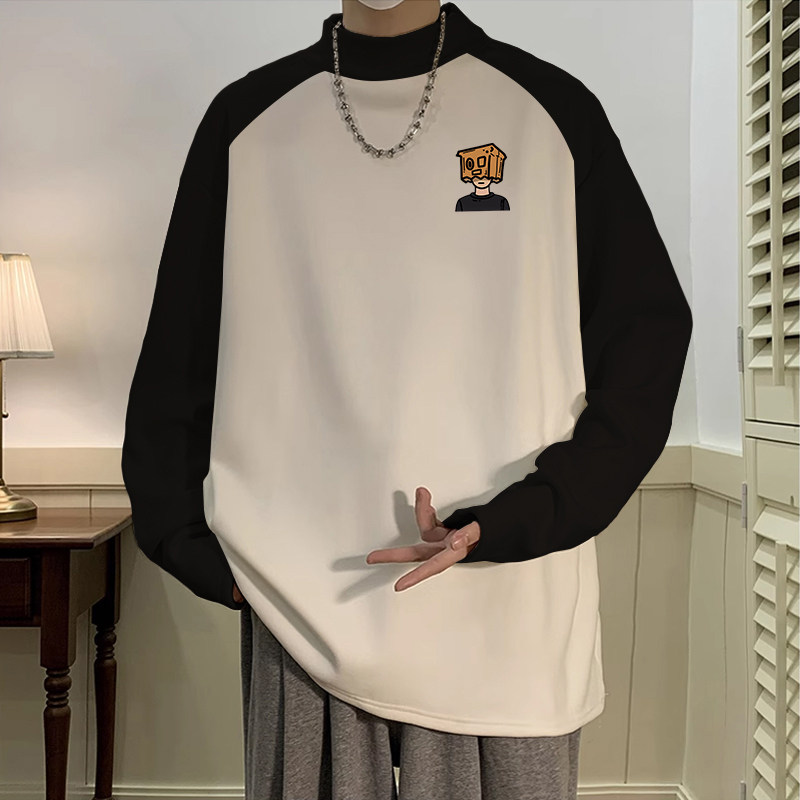 德绒半高领打底衫男士冬季港风青少年中学生加绒加厚撞色长袖t恤,男装,T恤,淘宝优惠券,粉丝福利购,淘宝优惠卷