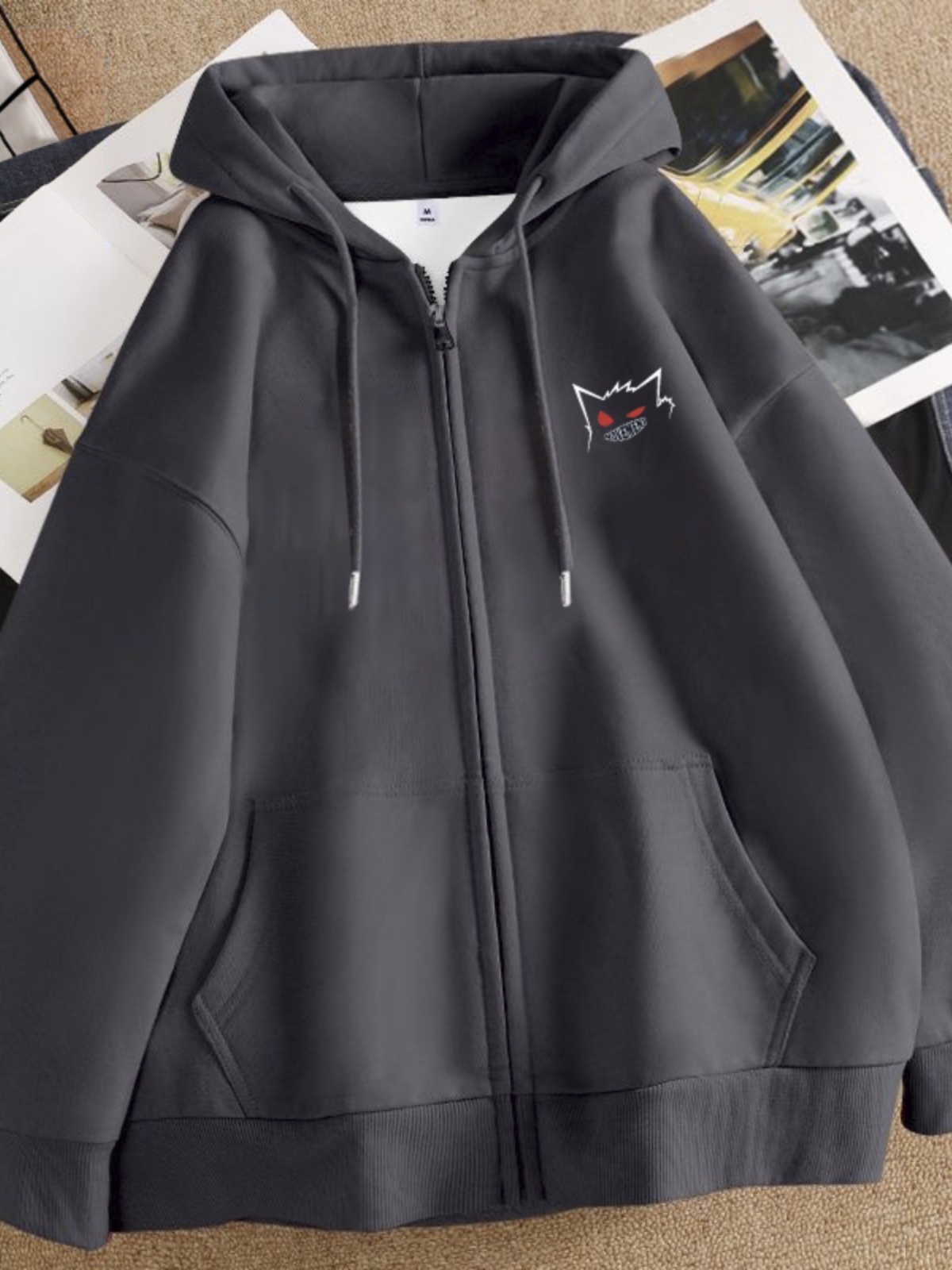 美国高街开衫运动衫男子春秋季重型超大时尚品牌夫妇连帽拉炼夹克