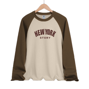 重磅长袖t恤男款秋天创意美式小领口潮牌高街体恤潮流情侣上衣服