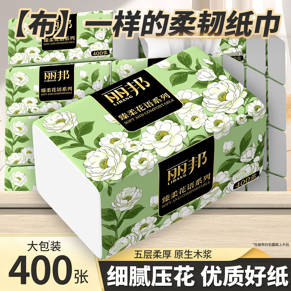 丽邦抽纸批发整箱家用卫生纸大包400张5层餐巾纸面巾纸实惠纸巾pd
