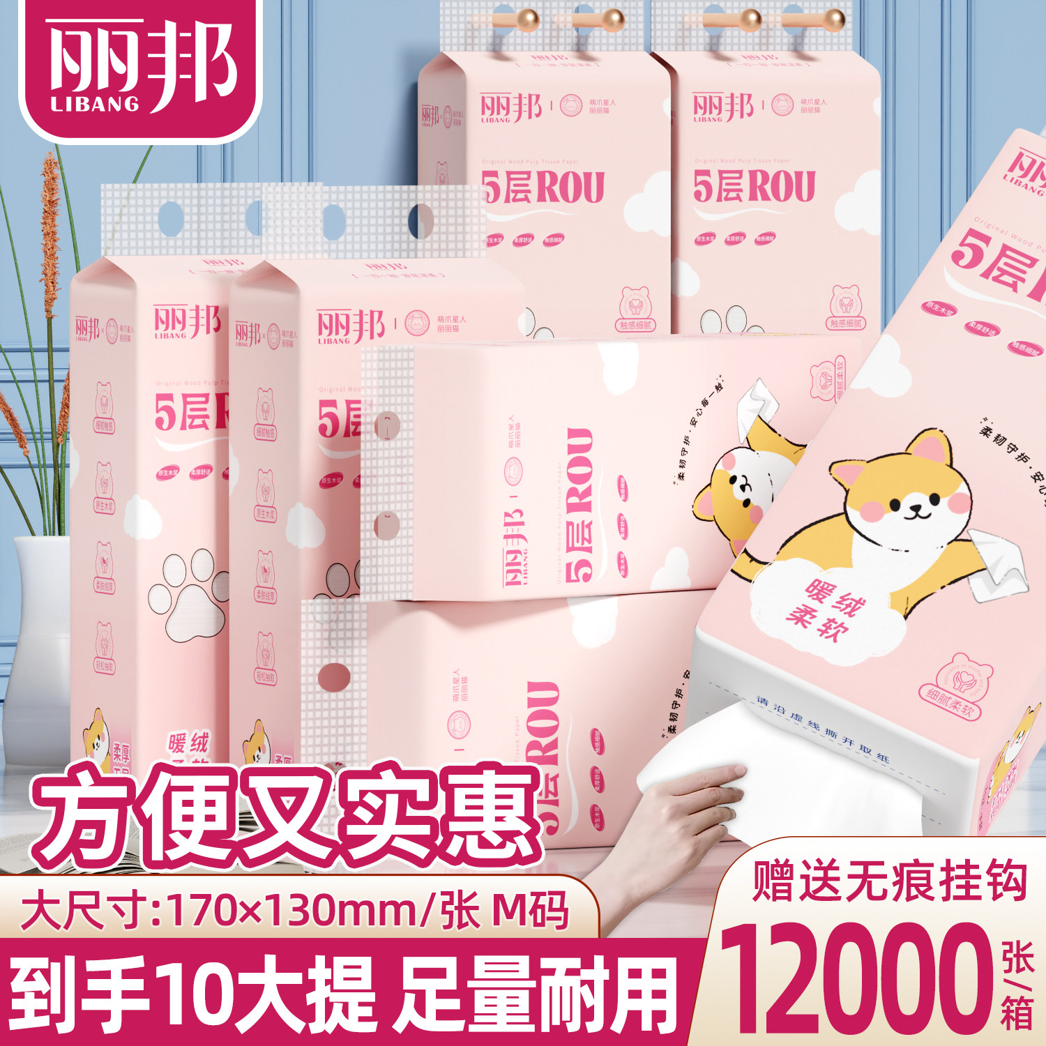 丽邦悬挂式抽纸家用实惠装纸巾卫生纸纸抽整箱餐巾纸大包面巾纸pd图片