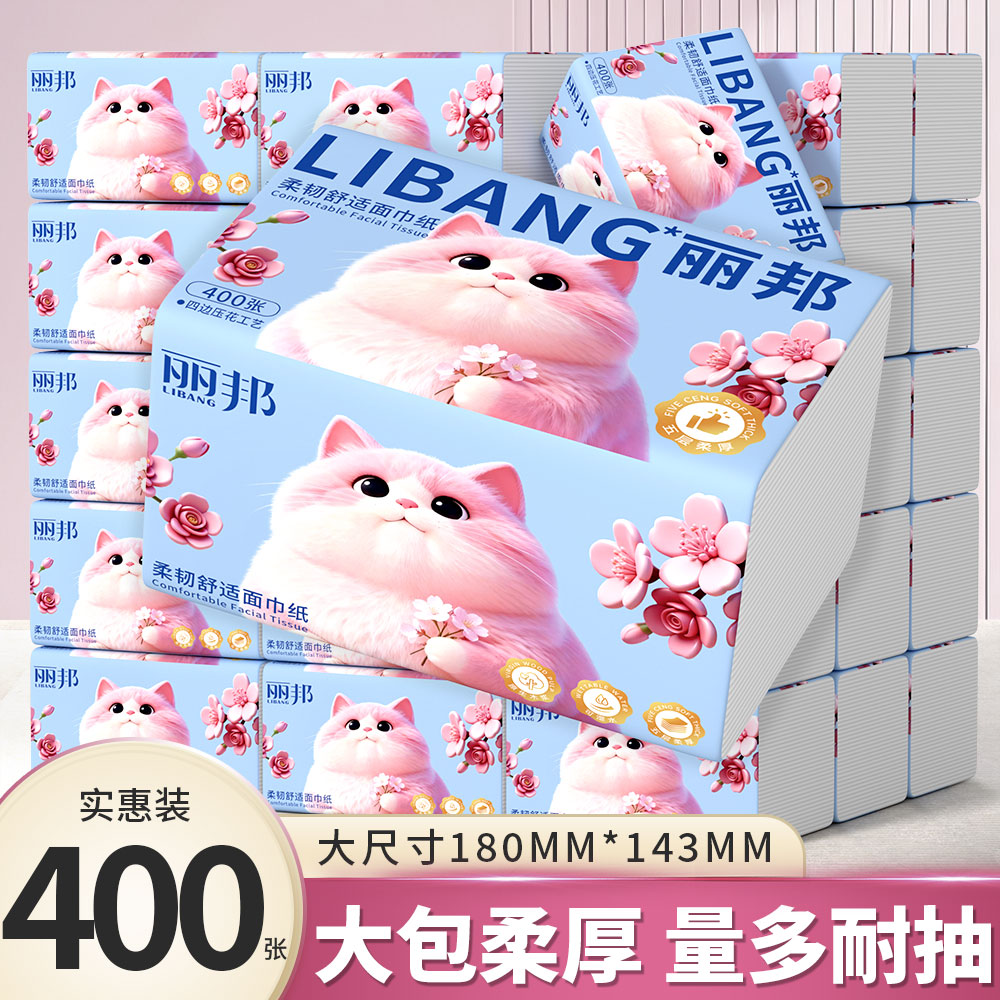 400张丽邦抽纸家用面巾纸整箱实惠餐巾纸学生宿舍卫生纸巾pd图片