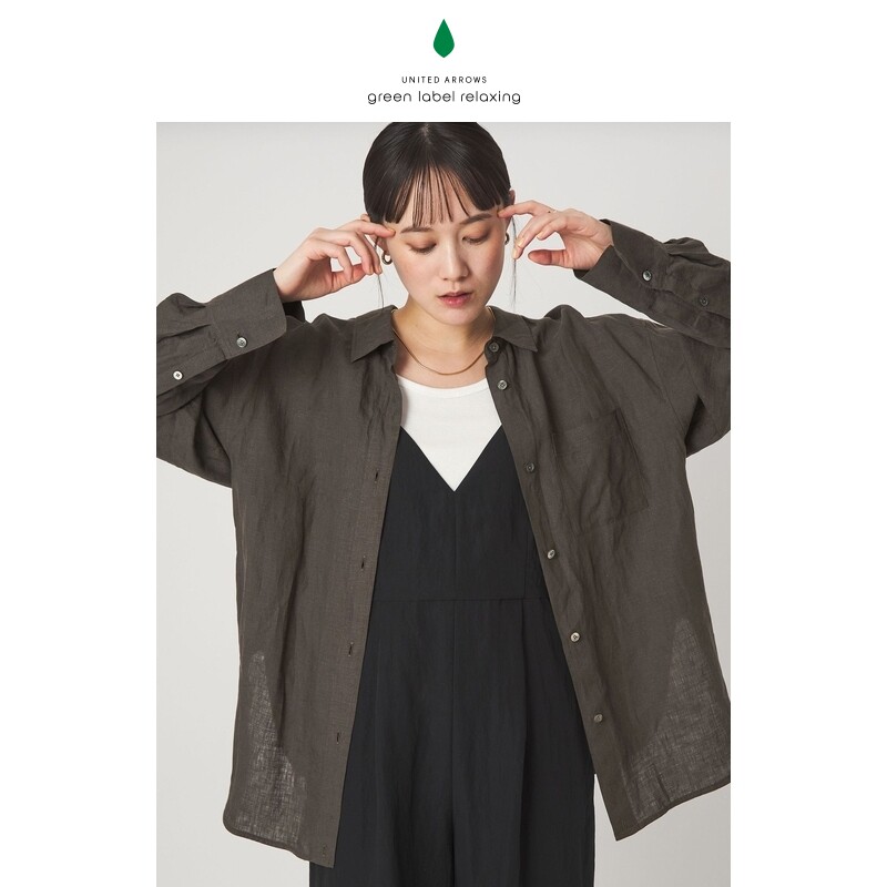 green label relaxing 2026春夏新品 女装 亚麻中长款长袖衬衫