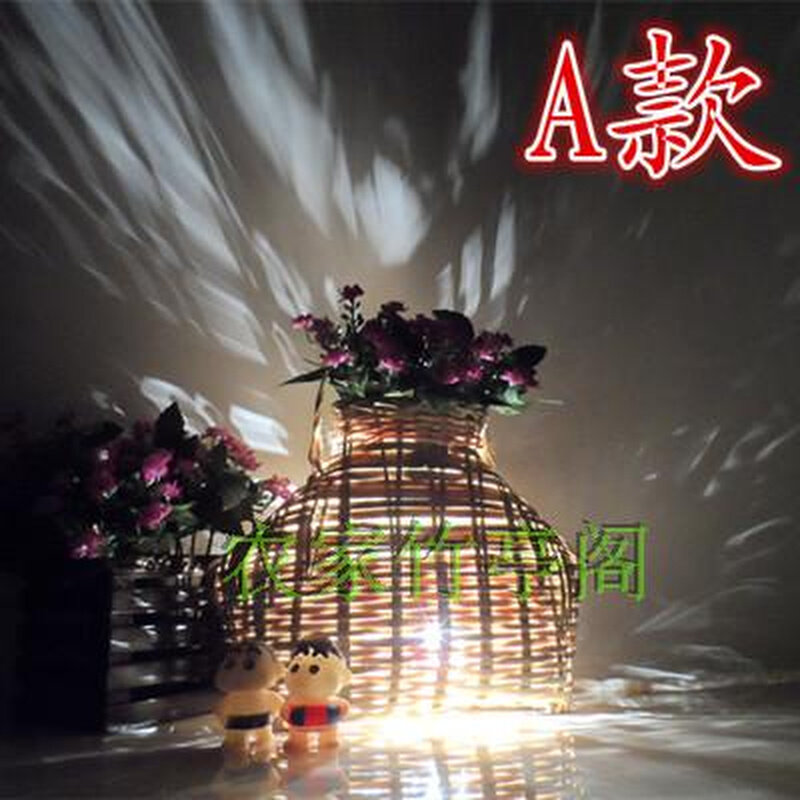 创意竹编灯竹篓灯小台灯小夜灯卧室灯床头灯浪漫夜光灯温馨睡眠灯
