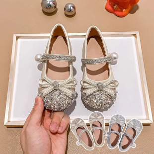 真皮女童水晶公主鞋新款儿童皮鞋艾莎亮晶晶配礼服鞋夏季演出单鞋