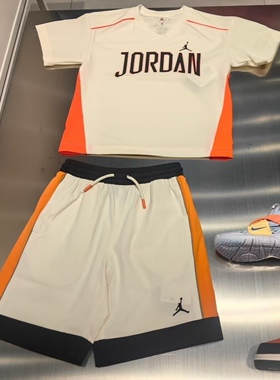 JORDAN儿童夏宽松运动风拼接短袖T恤拼色短裤JD2622007JD2622005