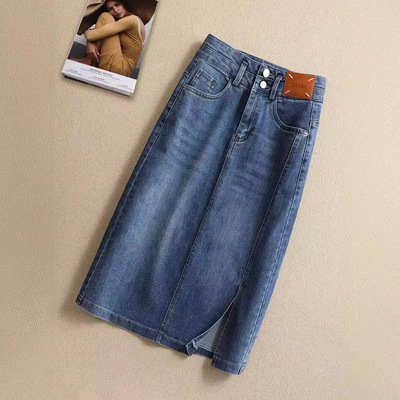 牛仔半身裙女2025新款夏季高腰显瘦A字包臀裙开叉中长款半裙夏款