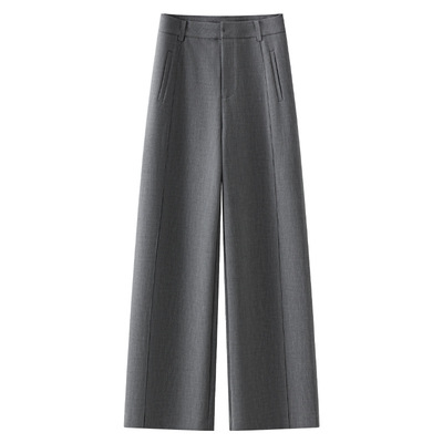 灰色西装阔腿裤女2025秋季新款高腰休闲裤宽松显瘦高腰窄版直筒裤