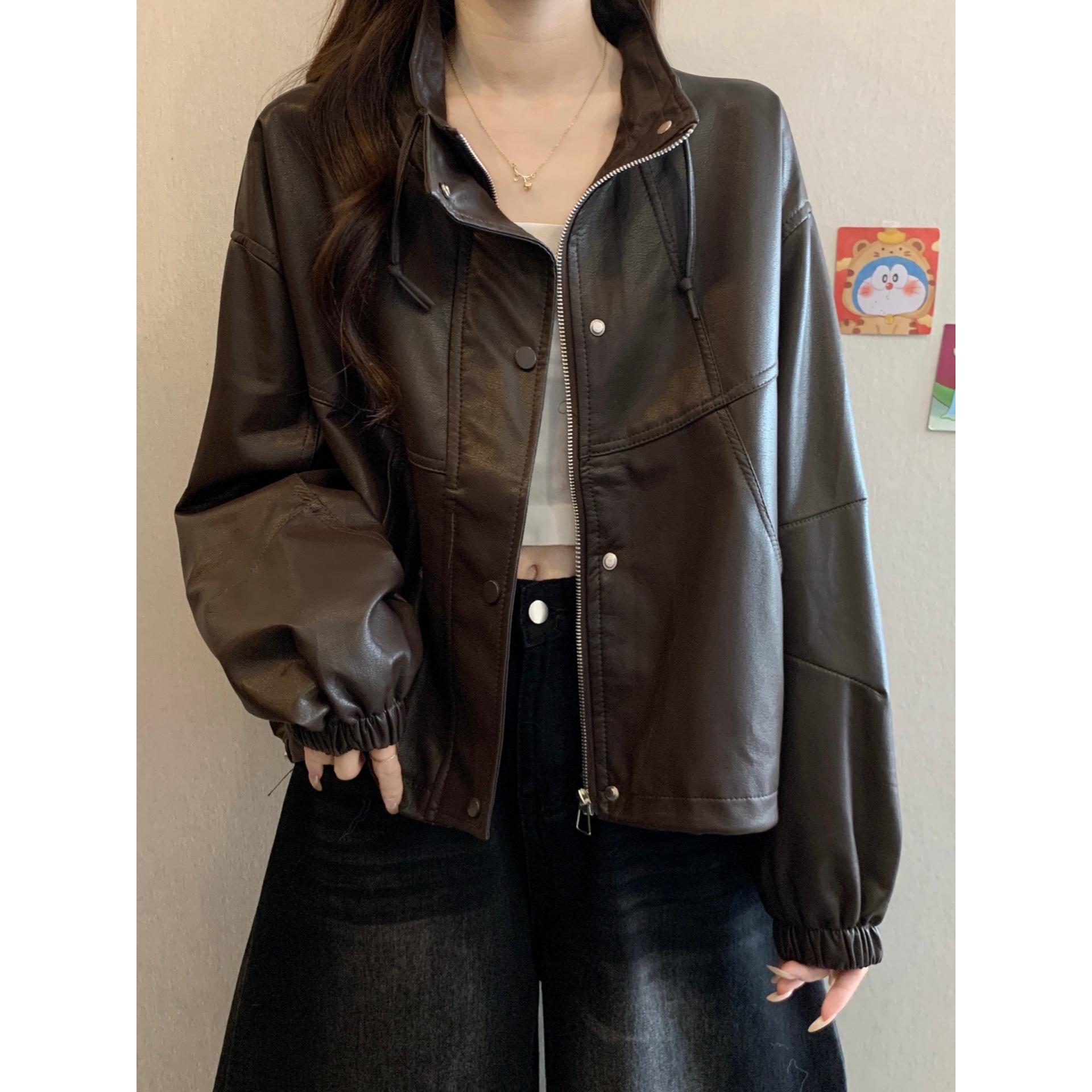 2025秋季新款女装韩版胖MM高级感开衫外套女小众皮衣夹克女A7507