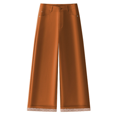 桔黄色西装阔腿裤女2025秋季新款休闲裤高腰宽松显瘦九分直筒裤子