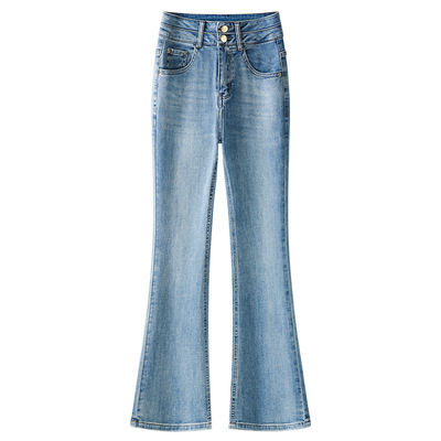 浅色微喇牛仔裤女2025年春季新款马蹄裤显瘦高腰喇叭裤子春秋