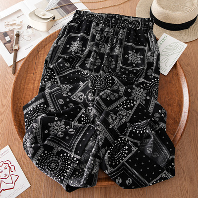 黑色碎花阔腿裤女2025新款夏季薄款高腰显瘦宽松慵懒风垂感休闲裤