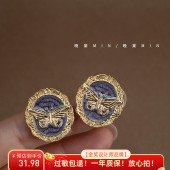 法式 晚棠MIN 旖旎薄雾紫 复古蝴蝶滴釉金属耳环港风高级耳钉A361