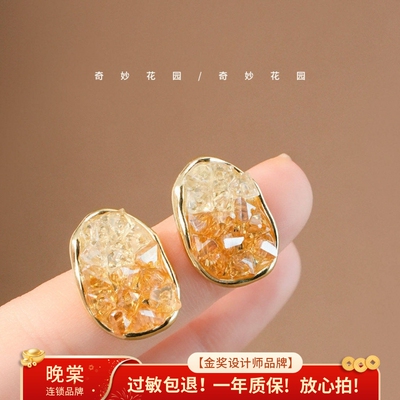 奇妙花园 冰萃蓝 独特方圆橘子汽水耳钉耳环高级感轻奢A164