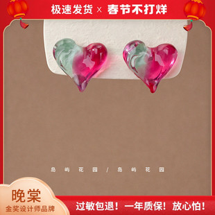 岛屿花园时光的颜色果冻拼色爱心耳环法式复古高级感小众气质A072