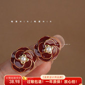 晚棠MIN 山茶胶片 高档小香风轻奢耳钉氛围感复古花朵耳环A331