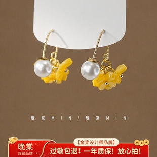晚棠MIN 来当仙女~超仙桂花森系度假风姜黄色花朵耳环女耳饰A0990