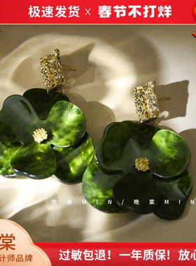 晚棠studio森林一丛超仙法式复古耳钉花朵纯白之美A062/A063