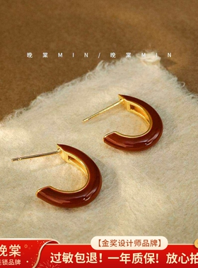 晚棠MIN简约气质红显白耳钉
