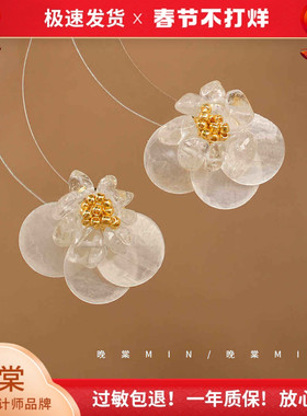 晚棠studio贝壳花园超仙法式复古贝壳花朵耳环女.A058