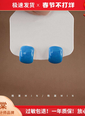 印象花园 「蓝色油画」超显白湖蓝色耳钉耳环高级感糖果色A597