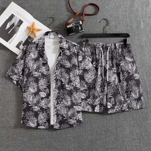 套装 男夏威夷冰丝沙滩短袖 衬衣情侣装 泰式 夏装 短裤 2026新款 花衬衫