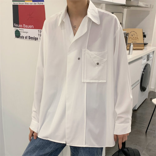 夏季男士纯色宽松长袖衬衫