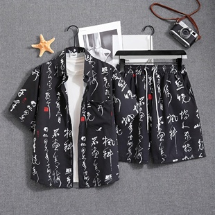 套装 男夏威夷沙滩短袖 夏装 花衬衫 外套 2025新款 短裤 情侣装 泰式 衬衫
