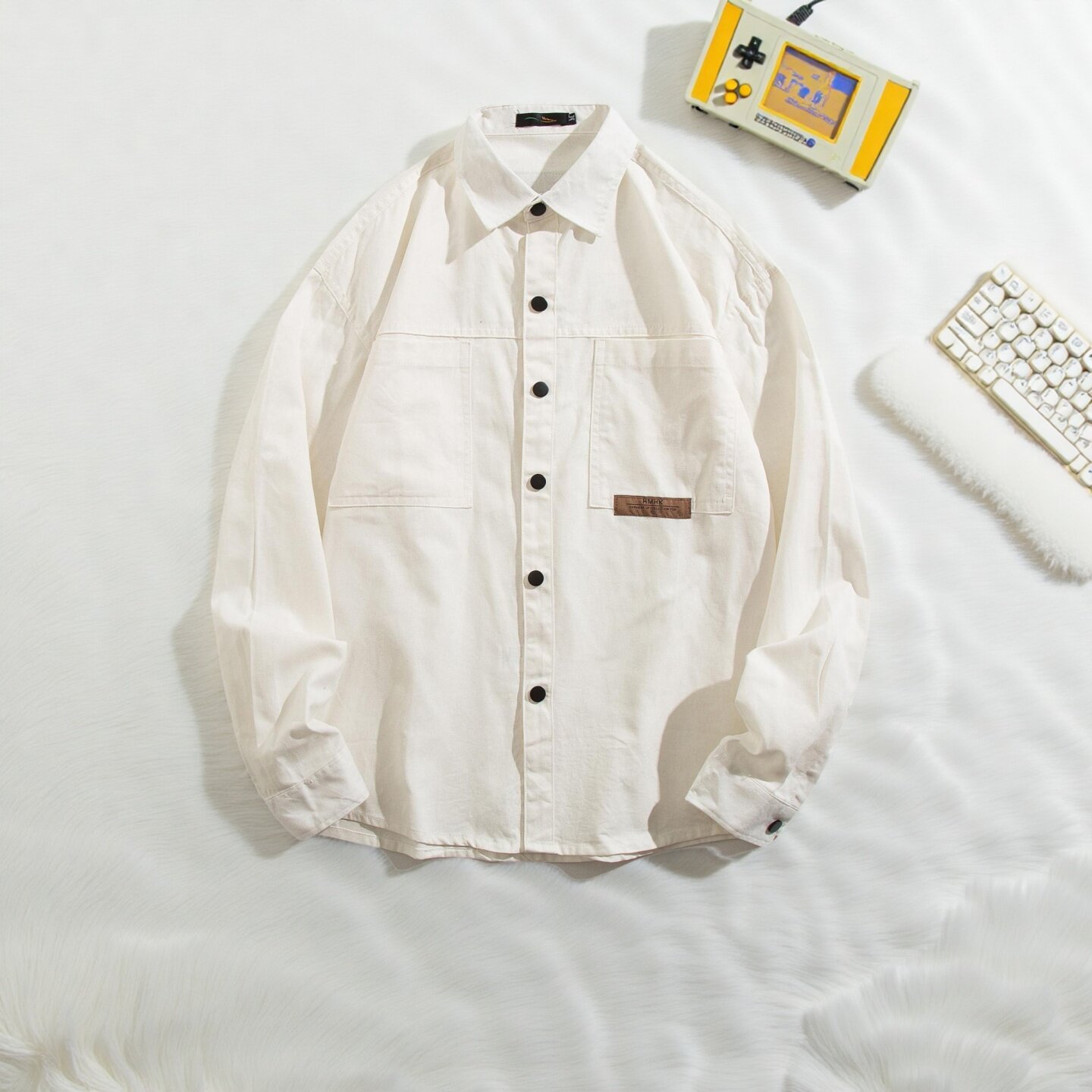 春秋季长袖工装衬衫男日系ins复古宽松外套潮牌简约百搭休闲衬衣