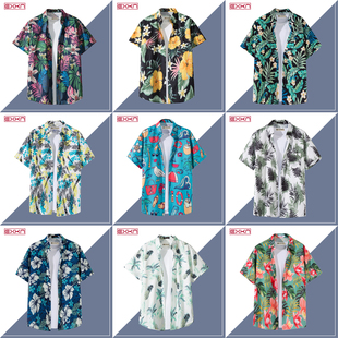 夏威夷沙滩度假风花衬衫 衬衣 男潮牌ins港风百搭宽松休闲情侣短袖