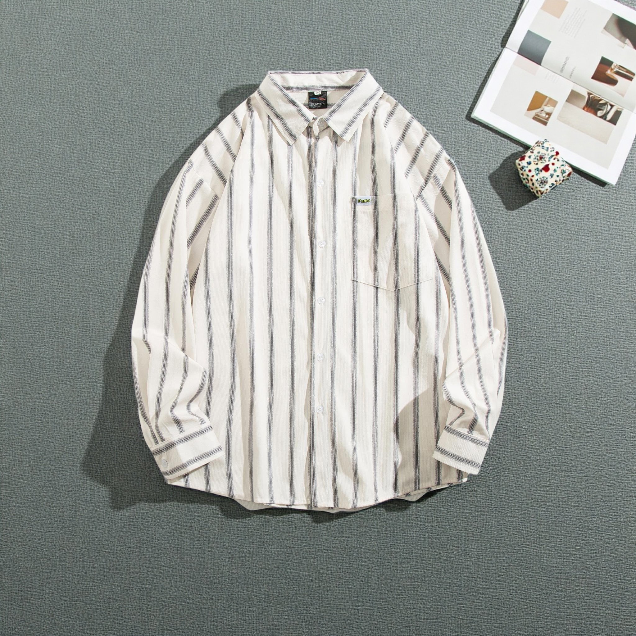 条纹复古灯芯绒衬衫外套男2025春秋季宽松潮流休闲情侣装长袖衬衣