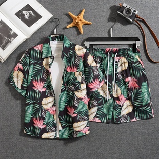 短裤 短袖 套装 男士 夏季 休闲两件套海边沙滩度假百搭宽松大码 花衬衫