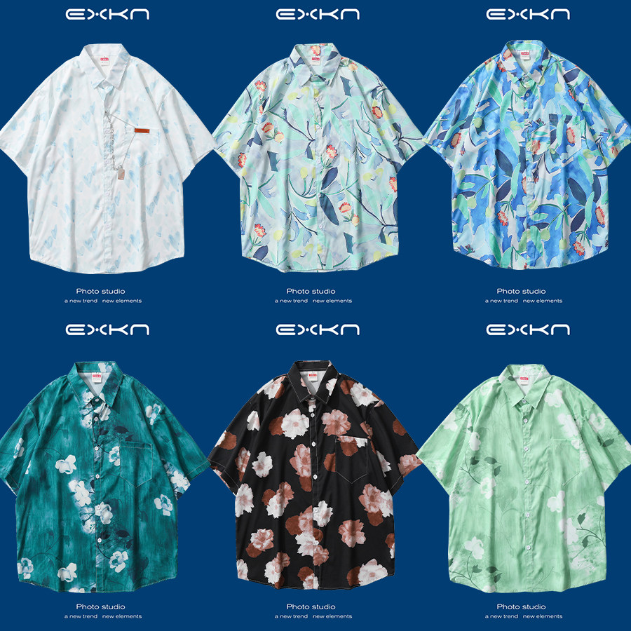 花衬衫男短袖夏季痞帅夏威夷图片