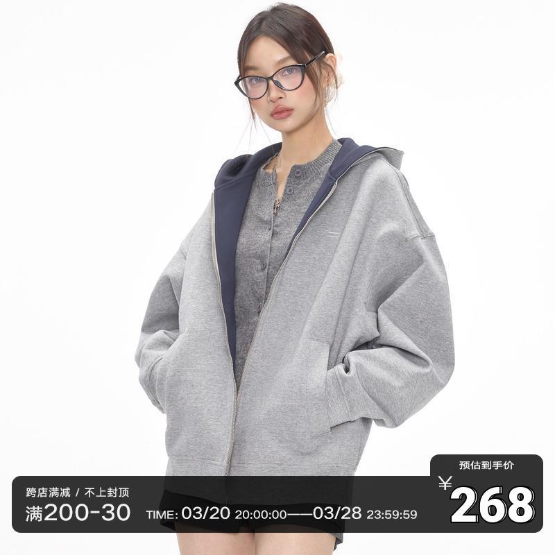 CODICE 25SS 空气层复合灰色拼色连帽卫衣基础通勤显瘦上衣外套女