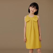 哈齿童装亲肤全棉儿童连衣裙夏季薄款裙子姜黄色女童背心裙设计感