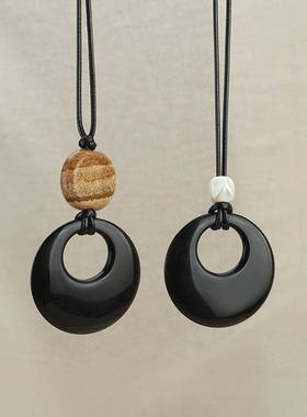 古忆时光简约复古琉璃黑曜石项链