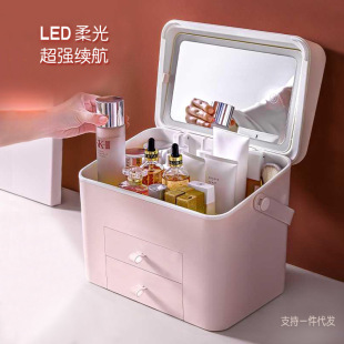 化妆品收纳盒防尘带镜子一体桌面箱梳妆台大容量口红护肤品置物架