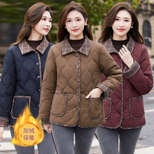 棉袄冬 拼接轻薄时尚 妈妈秋冬加绒棉服外套棉衣2025休闲短款 新款
