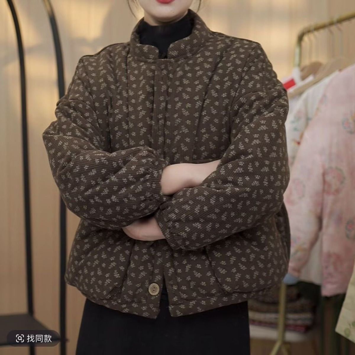 冬季时尚新款加绒棉衣外套百搭休闲条绒棉服宽松加厚保暖女士棉袄