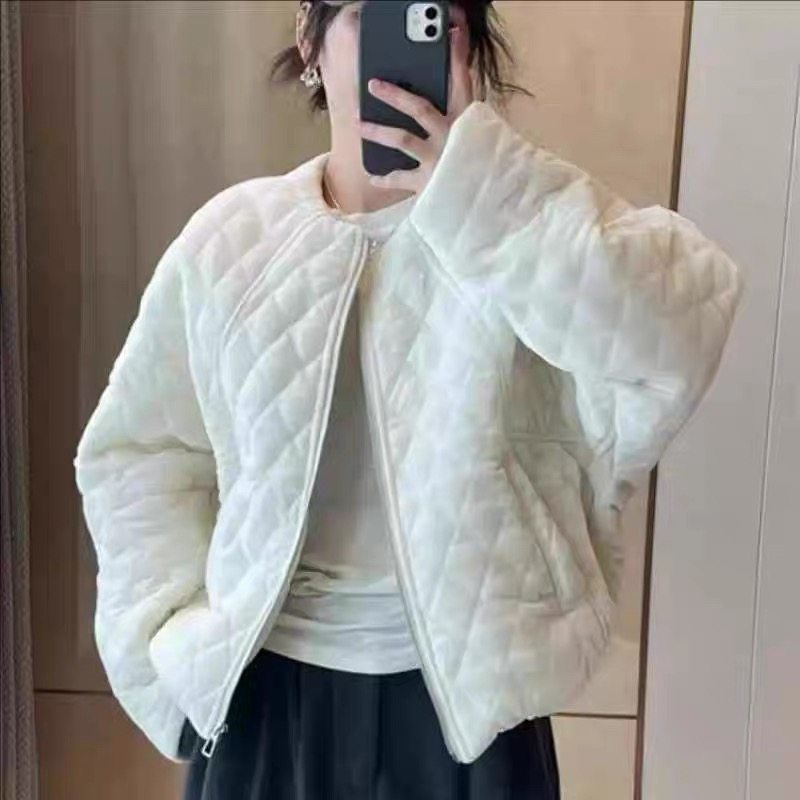 时尚短款菱形金丝绒棉服冬季新款宽松小个子棉衣外套棉袄韩系上衣