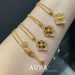 AURA意大利歌剧院Opera系列宫廷风轻奢四叶草珐琅贝母项链锁骨链