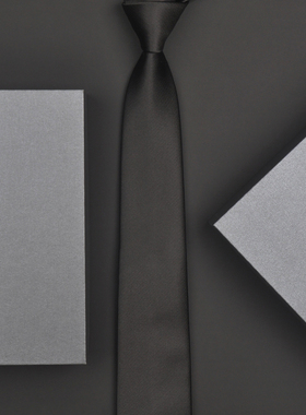 英国VG男士休闲商务领带高端正装免打懒人款礼盒装纯黑色百搭7cm