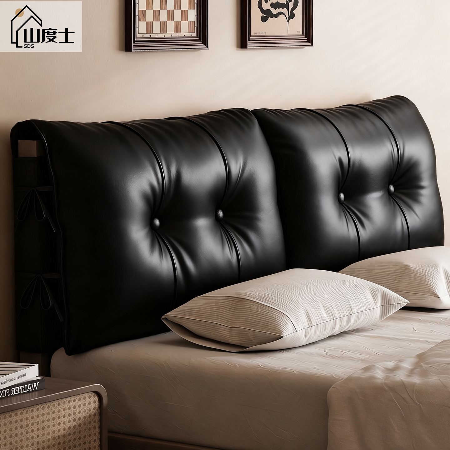 复古油蜡皮床头软包靠背套罩