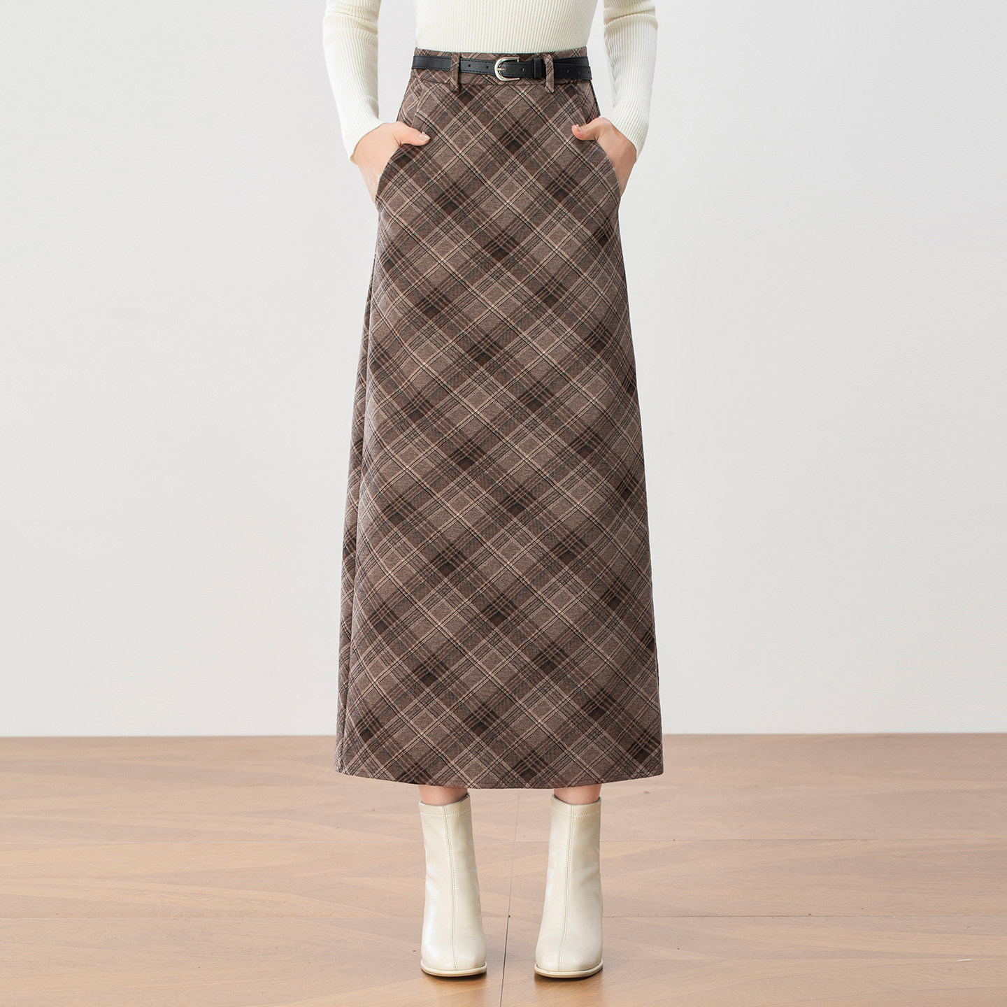 复古毛呢格子半身裙女秋冬2025新款高腰显瘦开叉直筒裙包臀长裙子,女装/女士精品,半身裙,淘宝优惠券,粉丝福利购,淘宝优惠卷