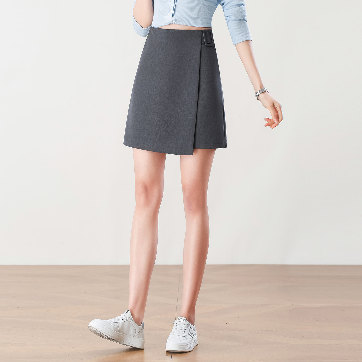 知性风不规则A字半身裙短款女2026夏季新款高腰包臀通勤西装短裙