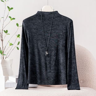高级感气质晕染立领t恤女秋季2025年新款宽松显瘦打底衫上衣